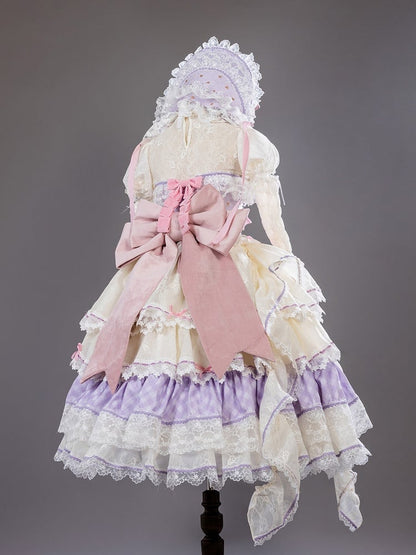 Purple and Pink Boned Corset Top + Tiered Skirt Gorgeous Hime Lolita Full Set