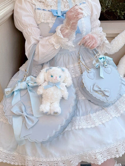 Decorative Bow & Zipper Detail PU Blue Heart Hand/Crossbody Bag in Large Size