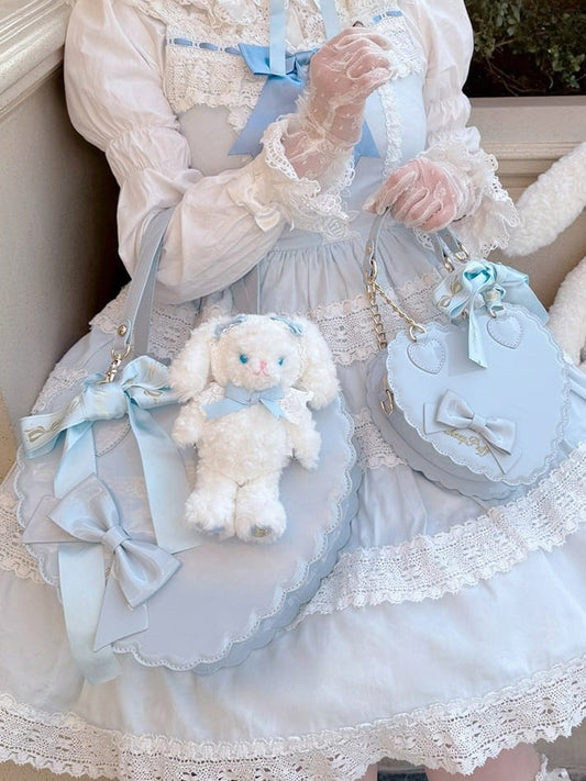 Decorative Bow & Zipper Detail PU Blue Heart Hand/Crossbody Bag in Large Size