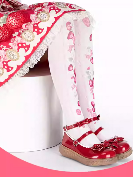 Strawberry Print Pink Sweet Lolita Over Knee Stockings