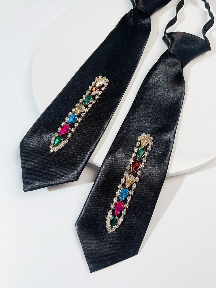 Black Rhinestone Decorated JK Neck Tie