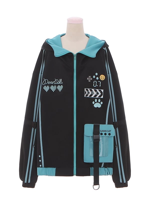 Black and Blue Futuristic Techwear Cyberpunk Hooded Jacket