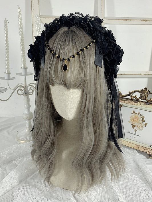 Bead Chains Gothic Black Floral Design Bowknots Rhinestones KC