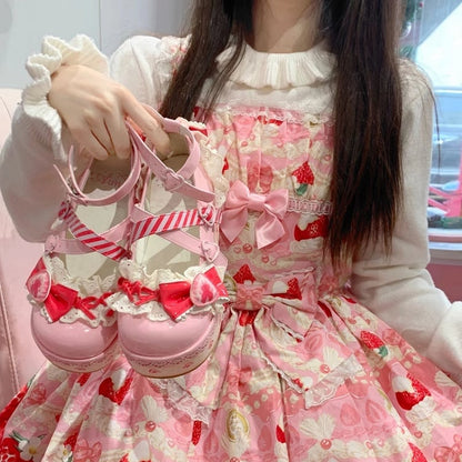 Raspberry Strawberry Cake Pink Sweet Lolita Platform Mary Jane Shoes