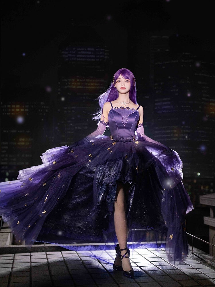 Star Sea Shimmer Purple High Heels Bow at Back