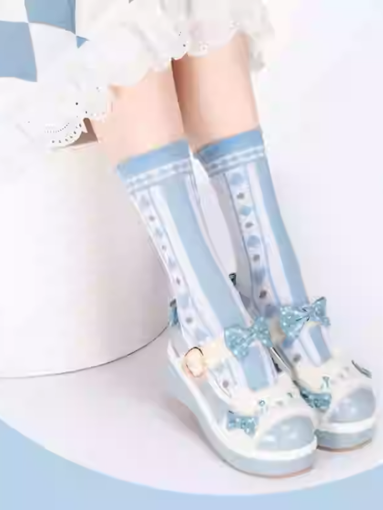 Alice in Wonderland Vibes Blue Ruffled Cuff Calf Socks