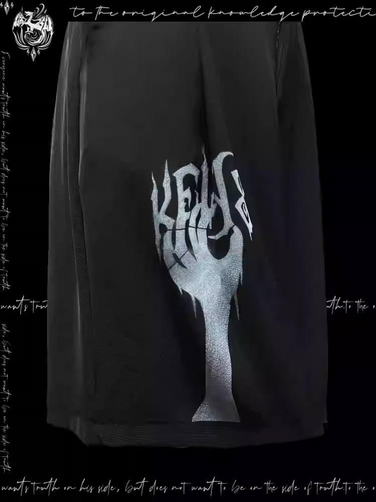 Punk Applique Black Straight-Leg Shorts