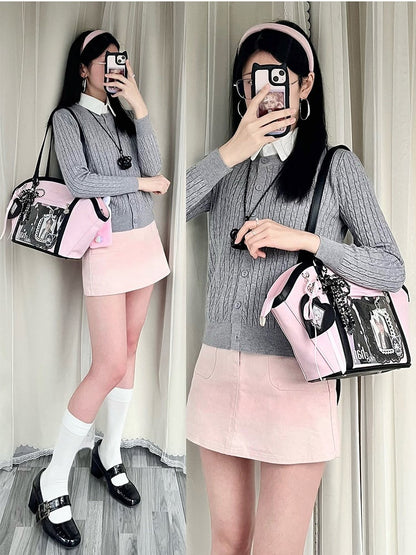 Black&Pink Fan-shaped Ita Shoulder Bag