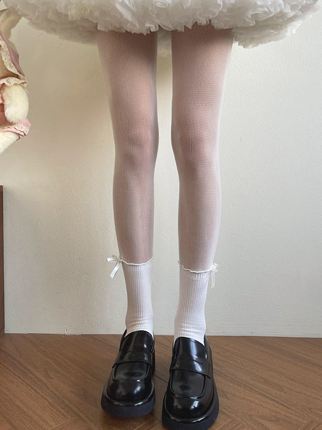 White Bowknot Decorated Lolita Tights