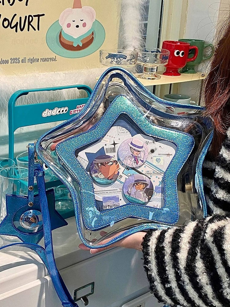 Dark Blue PU Star-shaped Ita Bag Set with Detachable Badge Charm