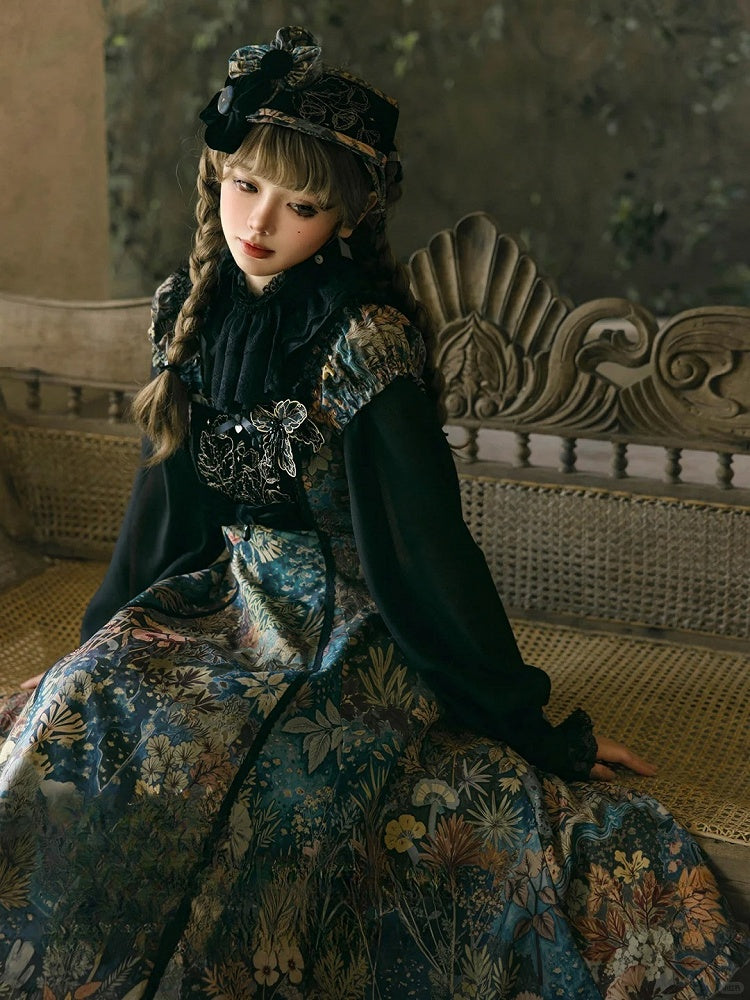 Black Ruffle Neckline Lolita Blouse with Lace Cuffs