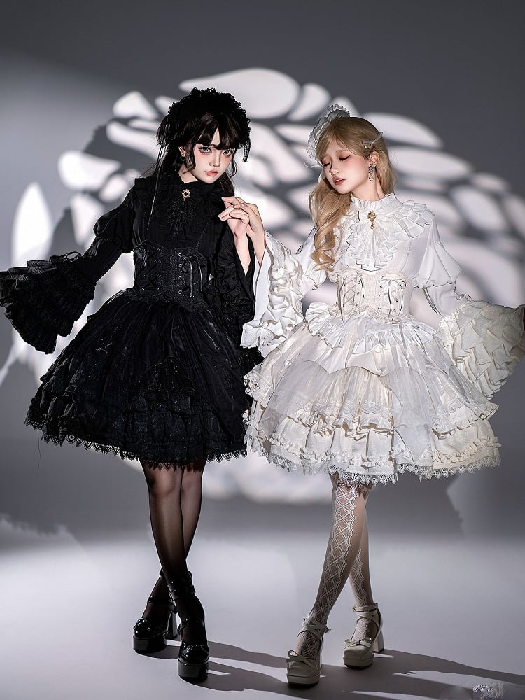 White Shiro Gothic Lolita Handkerchief Overlay Jacquard Skirt