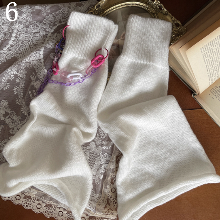 White Leg Warmers /Lace Cut-out Design Overknee Stockings/Leg Chain