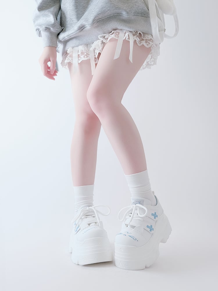 Yami Kawaii Matte White Cross Velcro Strap Kitty Ears Design Platform Shoes