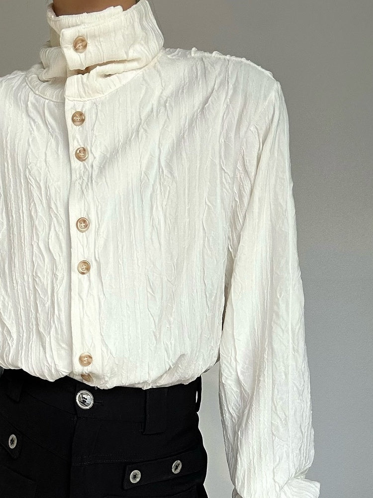 Ouji Lolita Apricot Textured Long Sleeve Shirt with Mandarin Collar & Button Cuffs