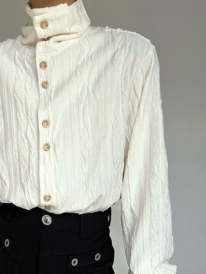 Ouji Lolita Apricot Textured Long Sleeve Shirt with Mandarin Collar & Button Cuffs