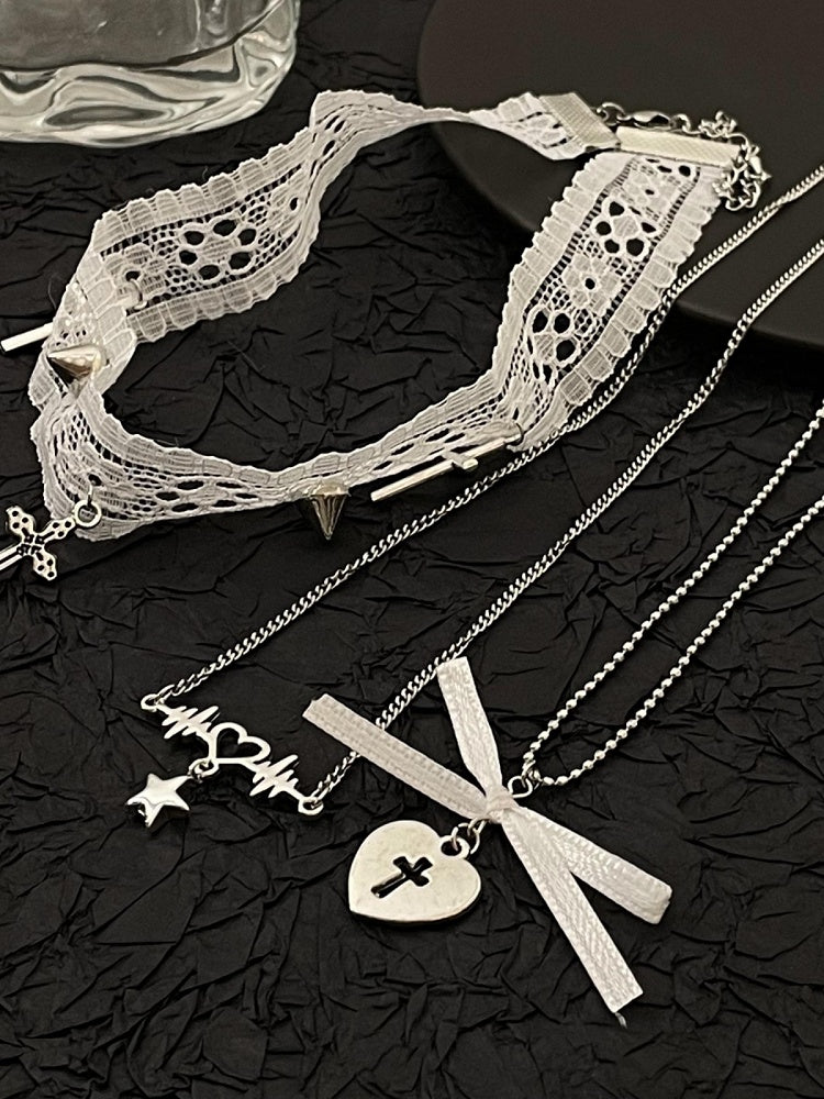 White Lace Cross Choker