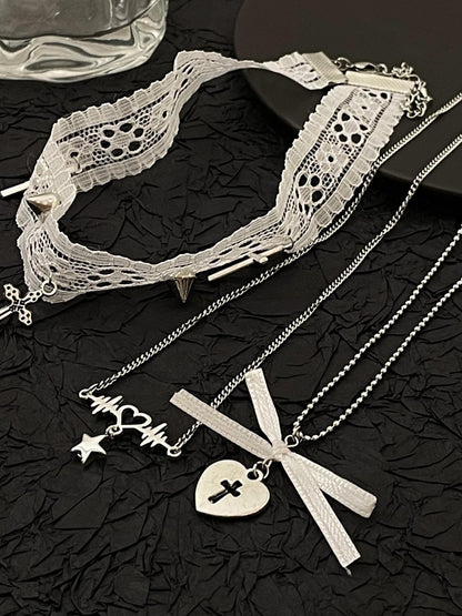 White Lace Cross Choker