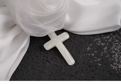 Cross Charm Gothic White Rose Bowknot Hairclips
