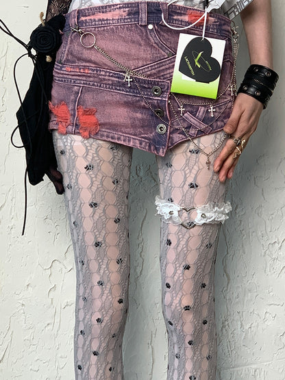 White Y2K Cat Paw Print Tights