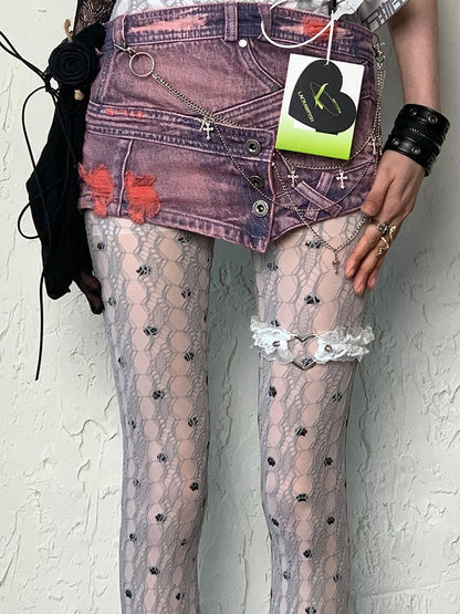 Gray Y2K Cut-out Design Tights