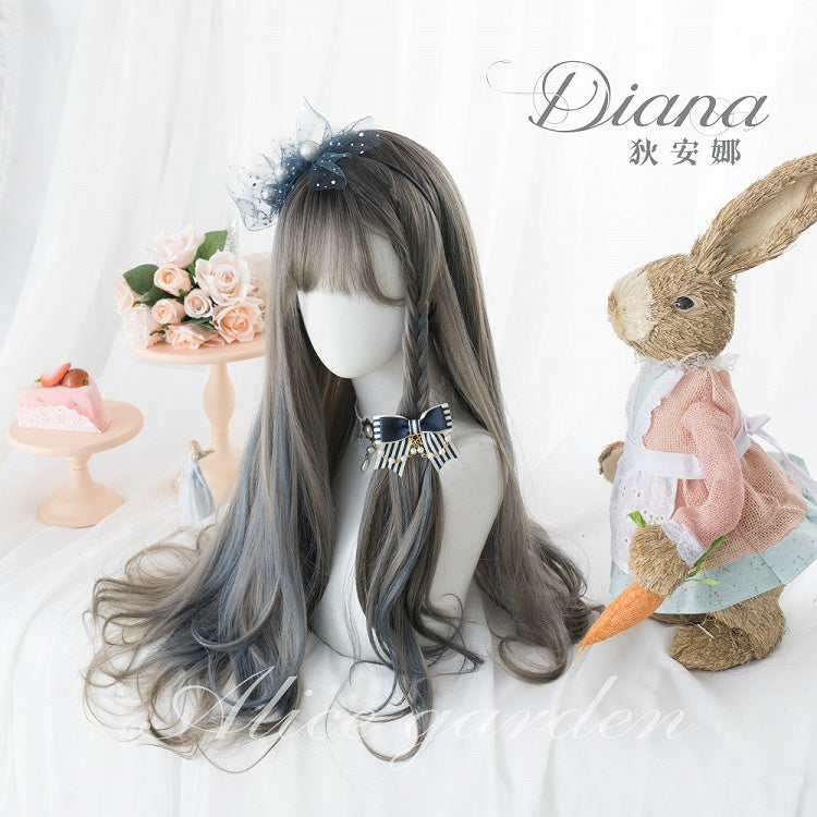Aoki Gray Blue Long Curly Synthetic Wig
