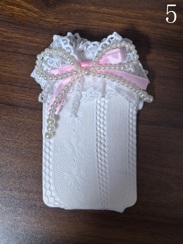 White/Black/Navy Blue/Grey Lolita Bowknot Details Hollow-out Calf Socks