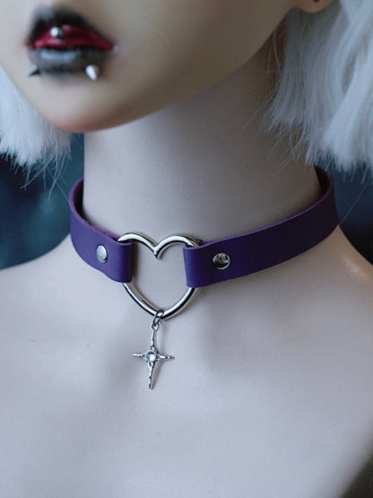Purple Gothic Cross Pendant Heart Choker