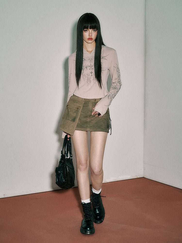 Punk Rock Cross and Spiderweb Print Camel Sun Protection Hooded Top