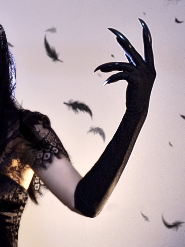 Gothic Punk Black Halloween Gloves with Nails