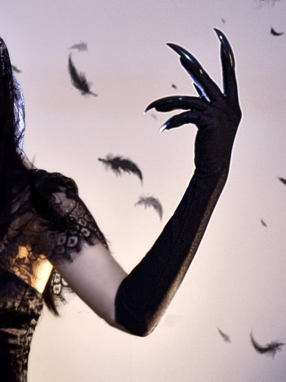 Gothic Punk Black Halloween Gloves with Nails