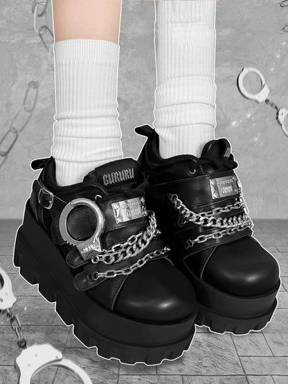 Y2K Handcuffs Design Detachable Chains Black Punk Platforms