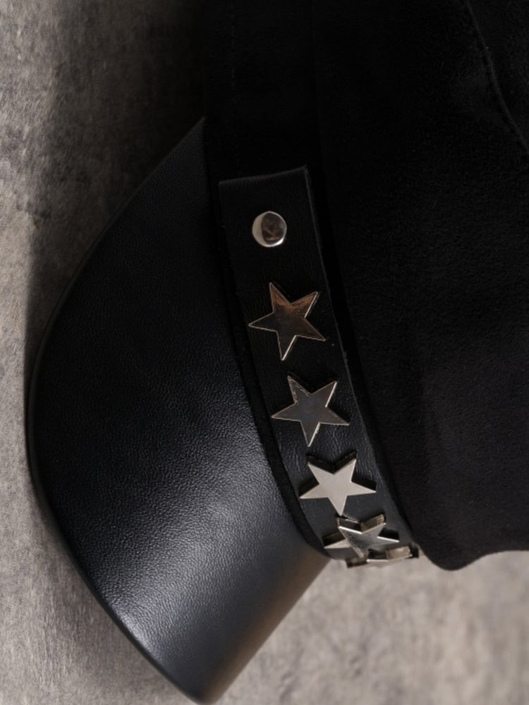 Black Gothic Star-shaped Studs Details Beret Hat