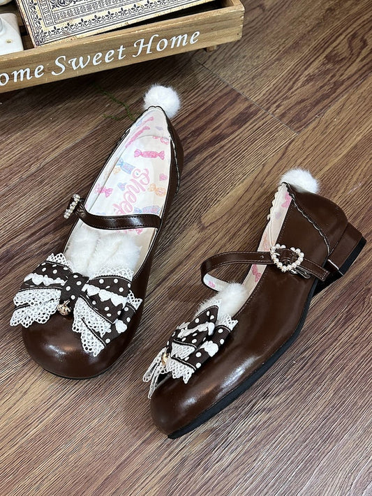 Sweet Brown Lolita Mary Jane Shoes with Bunny Ears & Pom Pom Tail