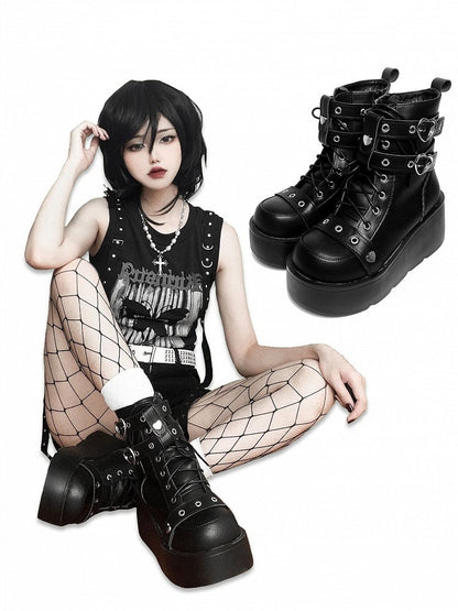 Punk Studs Black Platform Ankle Boots