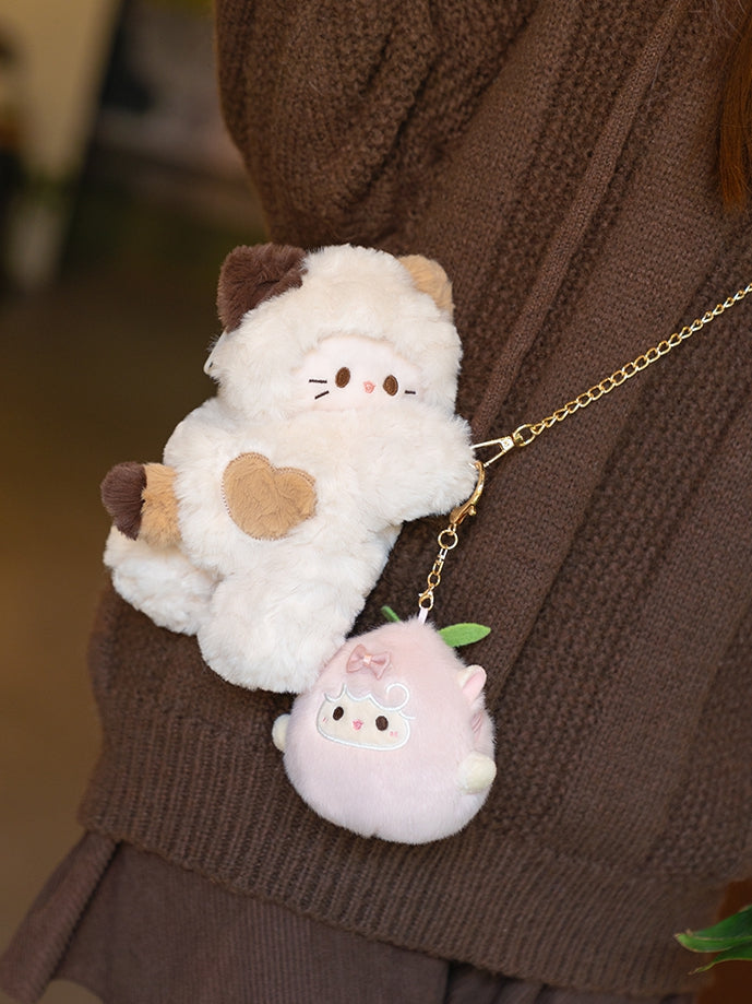 White Kitty-shaped Plush Backpack/Crossbody Bag + 4 Options Keychain Small/Middle/Large Size