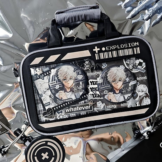 Gray Letter Print Luminous Design Crossbody Ita Bag