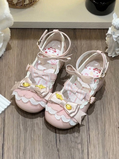 Pink Spoon Decorated Bowknot Details Sweet Lolita High Block Heels
