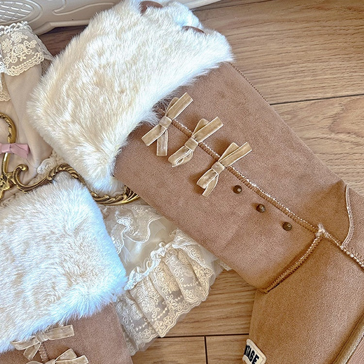 Brown Bow Accents Platform Winter Ugg Boots