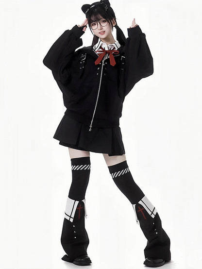 Black Cross Studs Decorated Leg Warmers