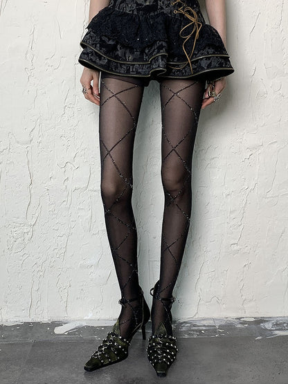 Black Punk Diamond Pattern Tights