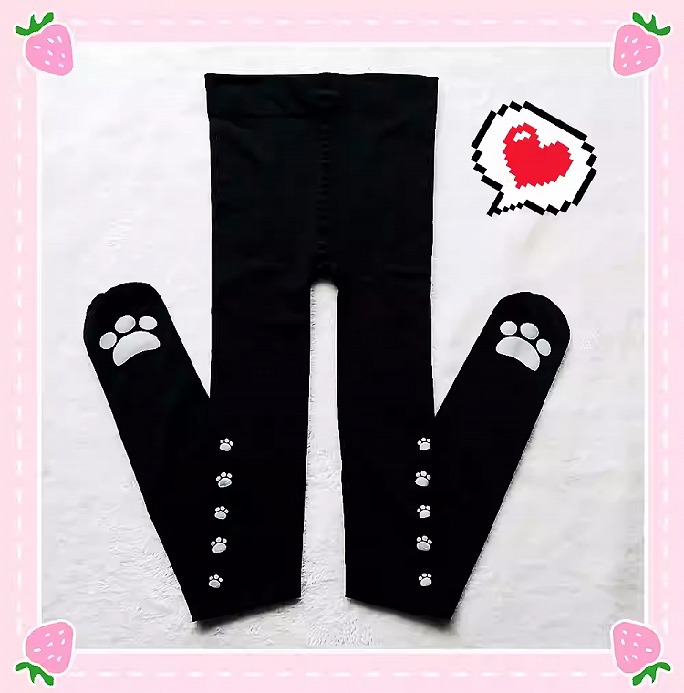 Black Cat Paw Pattern Tights