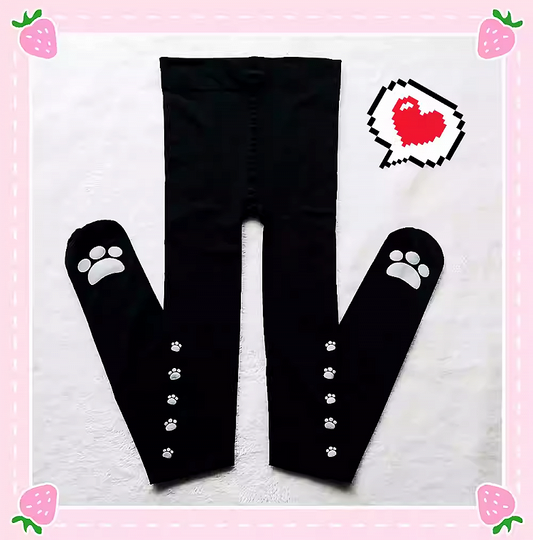 Black Cat Paw Pattern Tights