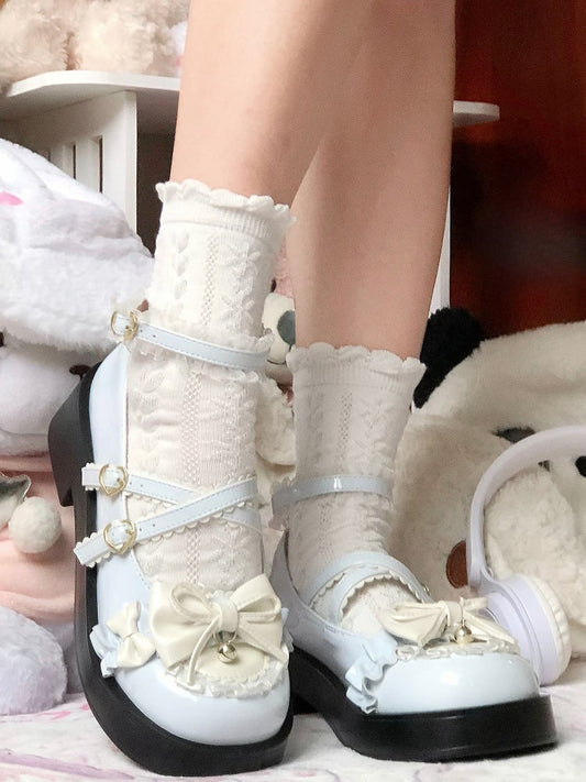 Baby Blue Platform Mary Janes in Sweet Lolita - Bow at Top & Crisscross Buckle Straps