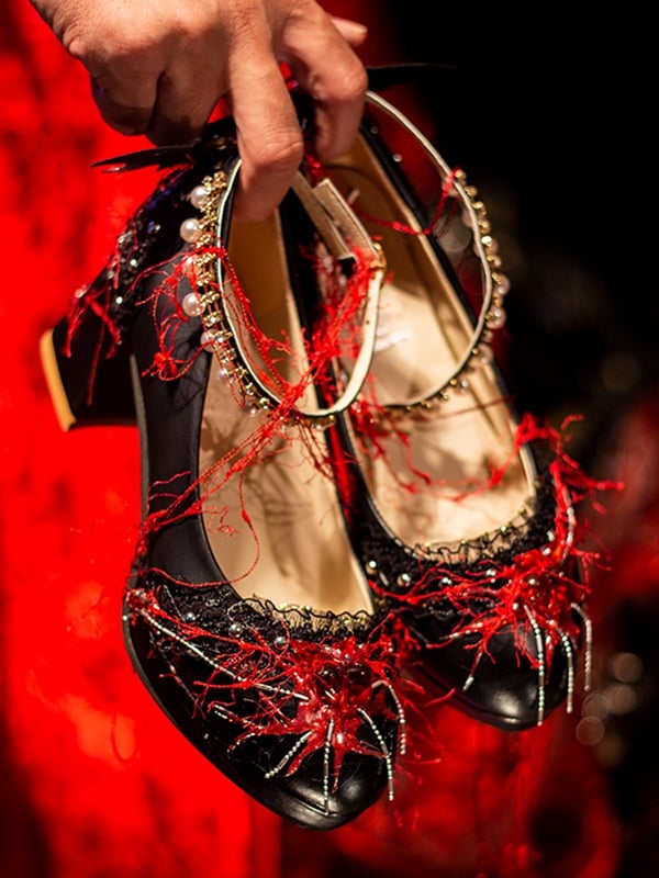 Blue&Red Gothic Lolita Heart Decorated Spider Design Beaded Charm 5CM/8.5CM Block Heels Shoes