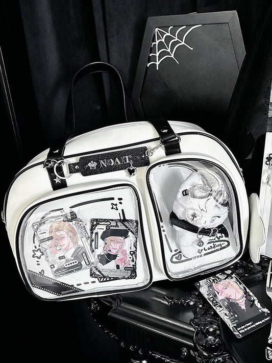 White & Black Contrast Trim Bread-shaped Ita Shoulder Bag