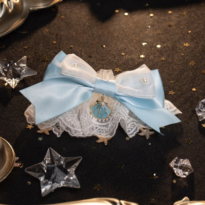 White/Blue/Purple/Purple&Blue Hollow-out Calf Socks With Starfish Charm Detachable Lace Cuffs