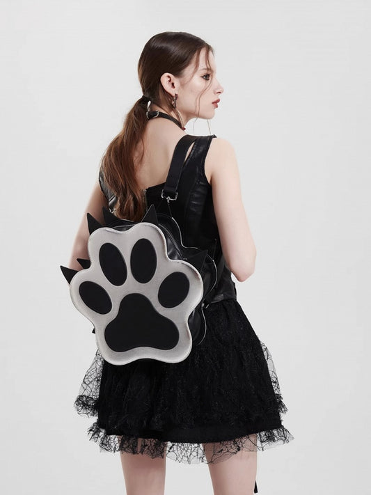 Black and Silver Puppy Claw Shaped PU Backpack