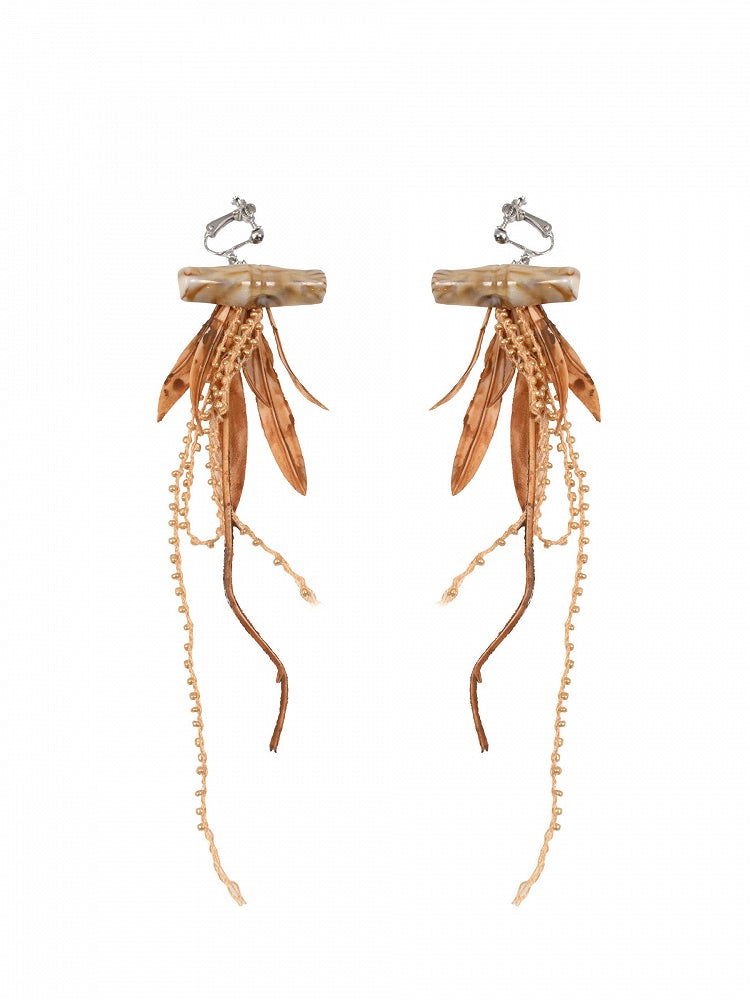 Brown Millard Fashion Leaf Tassel Ear Cips