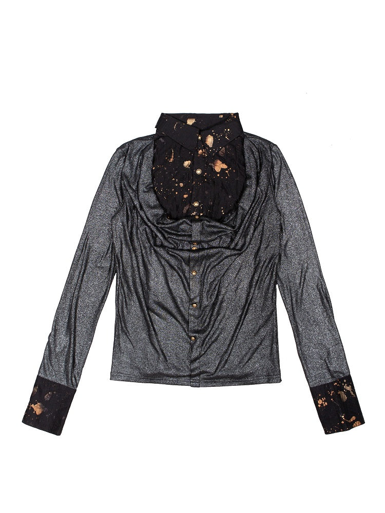 Black Y2K Punk Rock Faux Two-Piece Shirt with Splatter Print